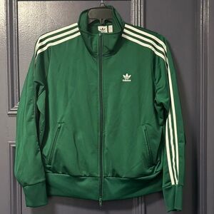 Adidas Track Top Jacket Full Zip Green White Pockets 1X
